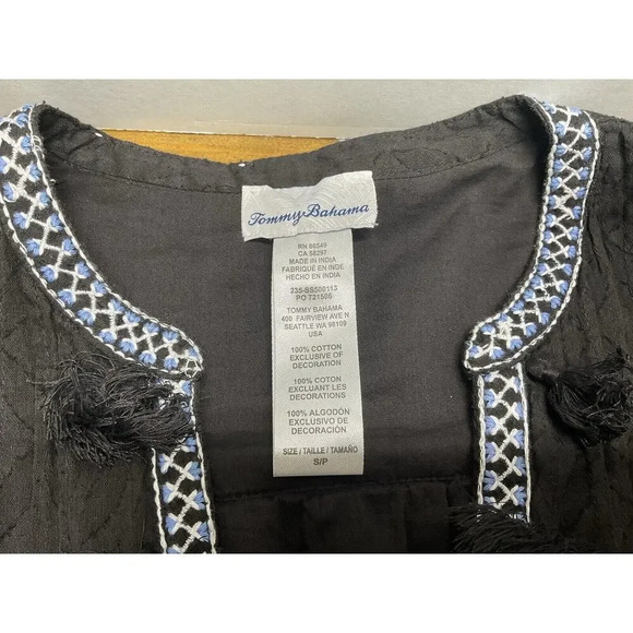 Tommy Bahama Women's Black Embroidered Tassel Tier Cover-Up Dress Size Small - Picture 3 of 11